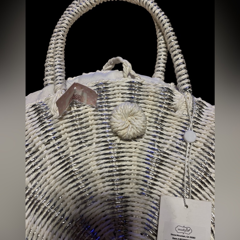 NEW Mud Pie Woven Round Metallic Straw Tote - Picture 3 of 6